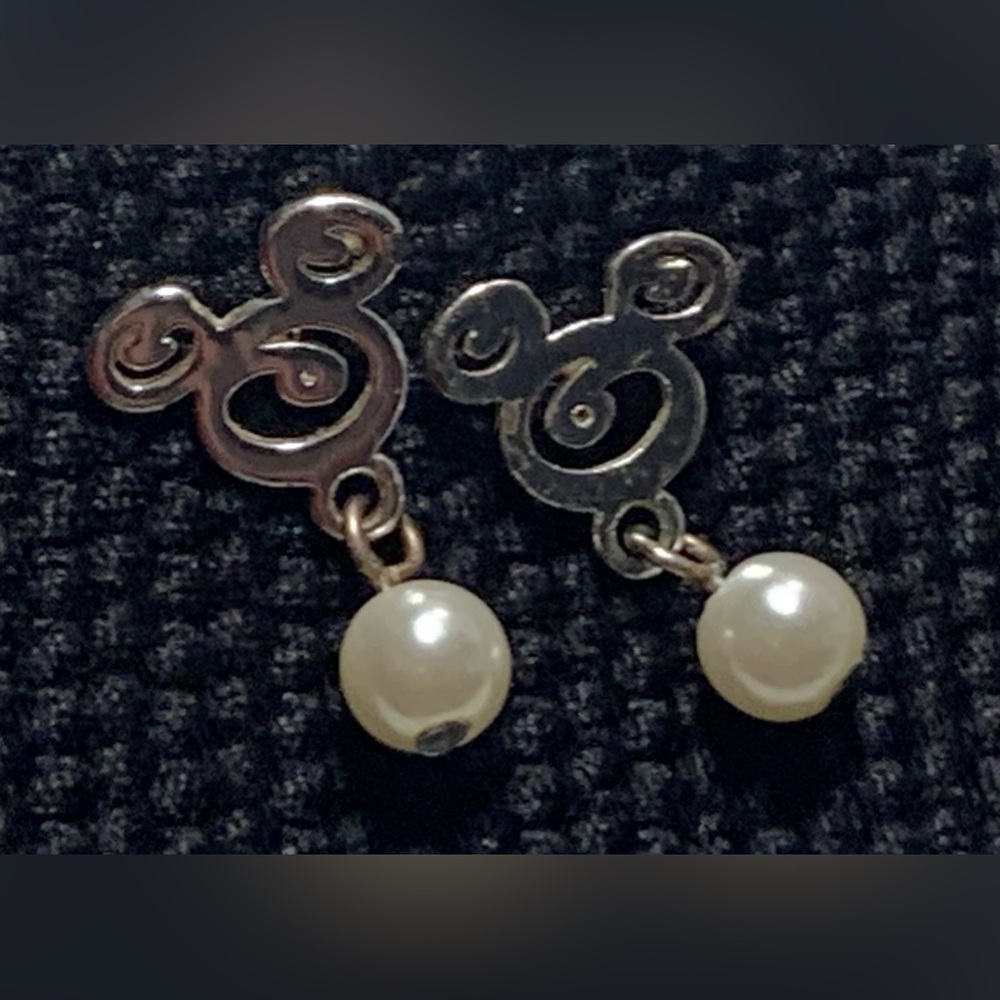 Disney Mickey Swirl Earrings with Faux Pearl Dangles
